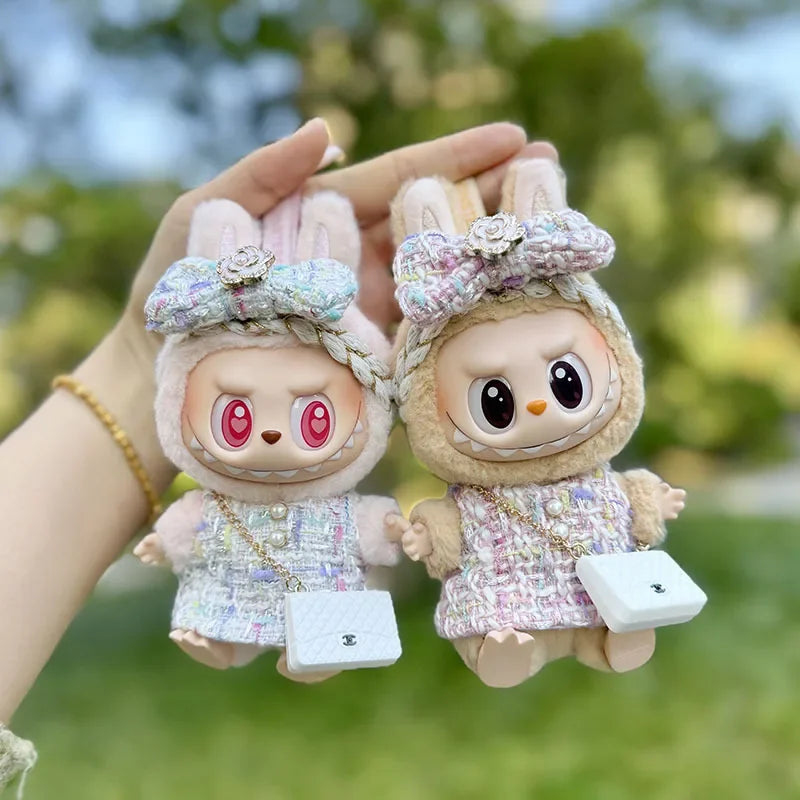 Cute 17cm Labubu Idol Doll Outfit Camellia Dress Bag Shoes Set The Monster Sitting Party Collection Mini DIY