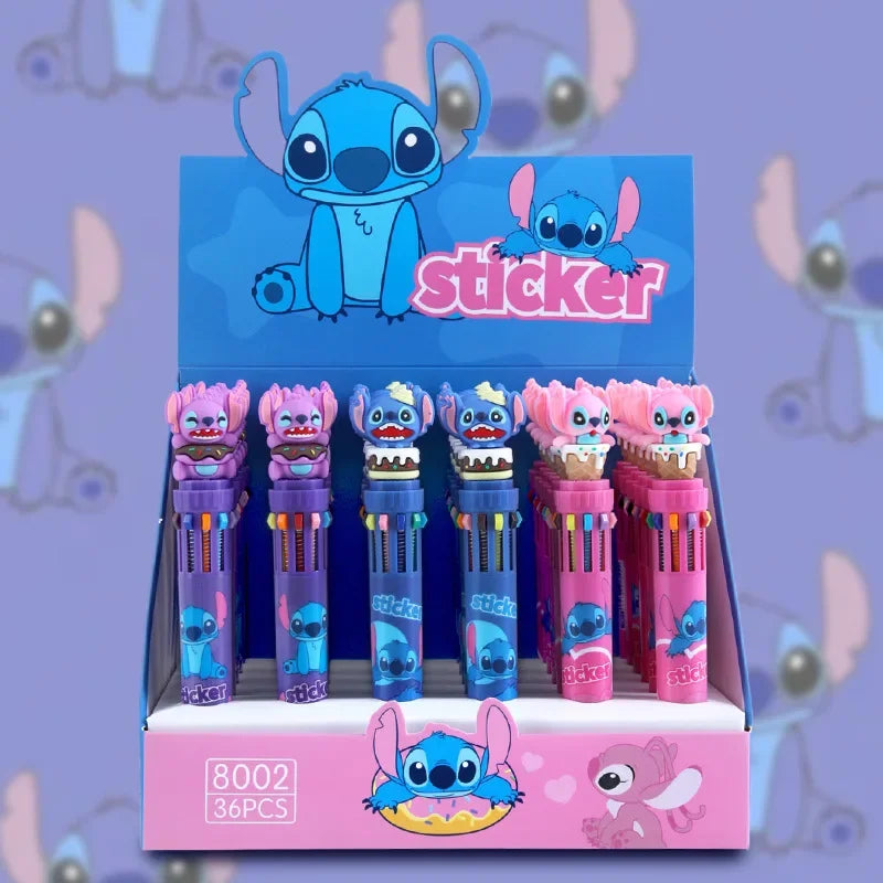 10 Colors Stitch Gel Pens 0.7mm Ballpoint Pen Cartoon Stitch Student Write Supplies Students Stationery Birthday Gift Toy Random