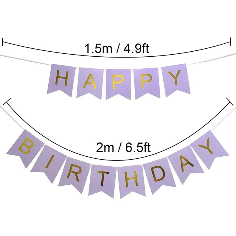 Purple Happy Birthday Banner Party Decorations Purple White Balloons Garlands Lavender Mermaid Birthday Themed Party Streamers