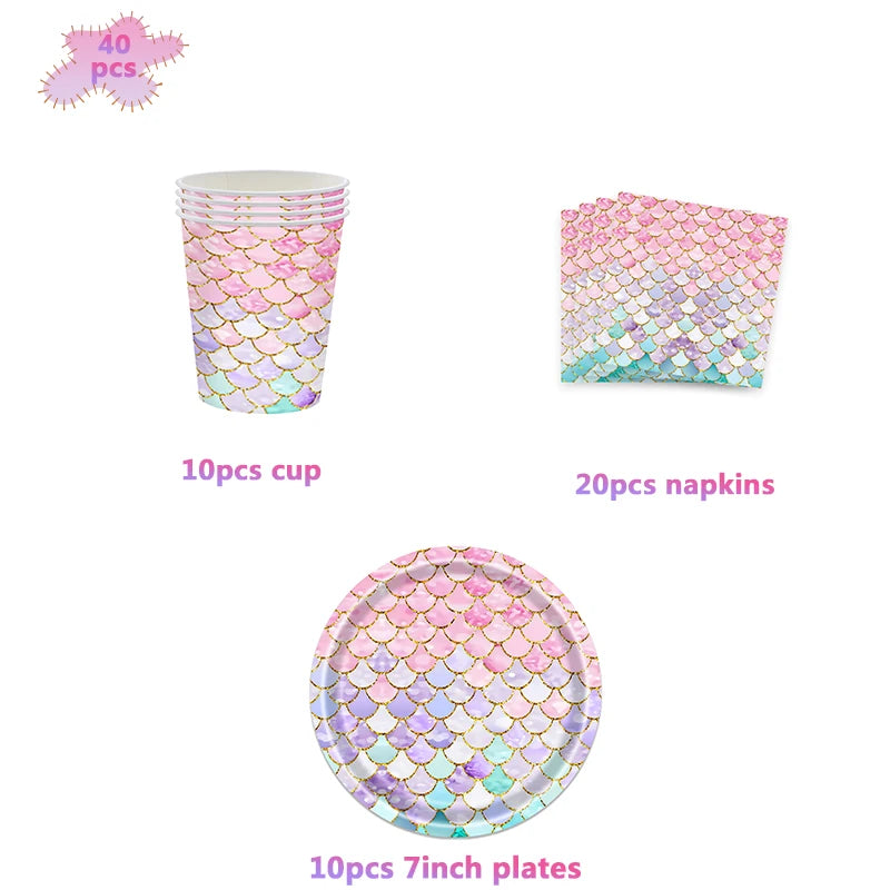 Mermaid Princes Birthday Party Decorations Disposable Tableware Gif Bag Foil Balloon Backdrop Decor Baby Shower Party Supplies