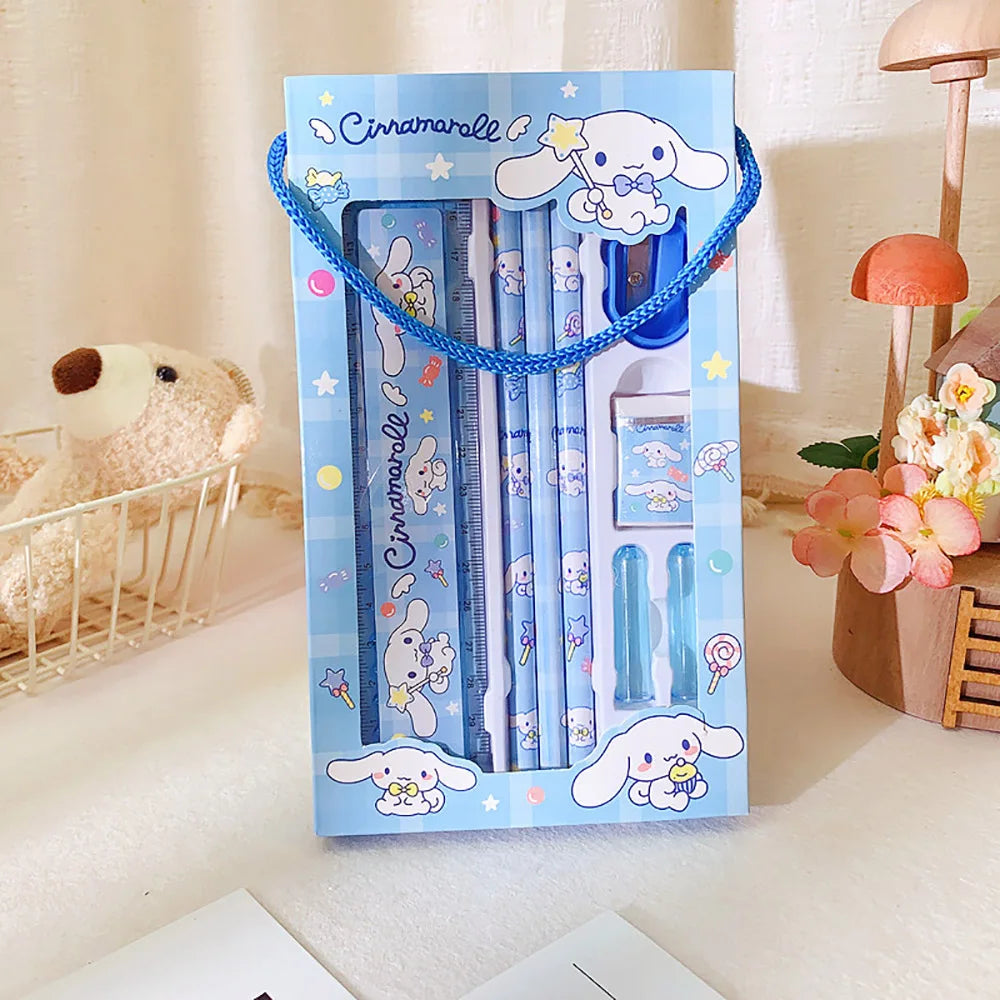 Sanrio Hellokitty Cinnamoroll Melody Kuromi Stationery Set Pencils Erasers Rulers Cartoon School Supplies Study Stationery Gifts