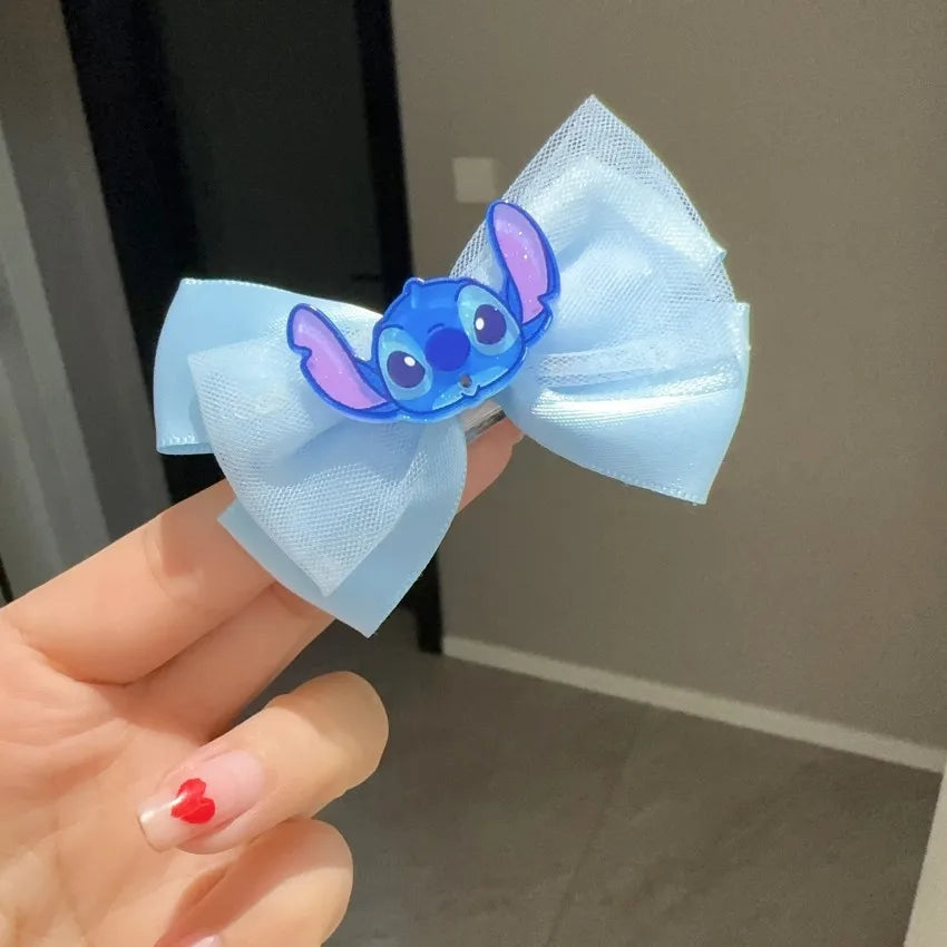 Stitch Girls Bow Hairpin Kawaii Angel Hairclip Headwear Cartoon Cute Hair Accessories Funny Kids Birthday Gifts