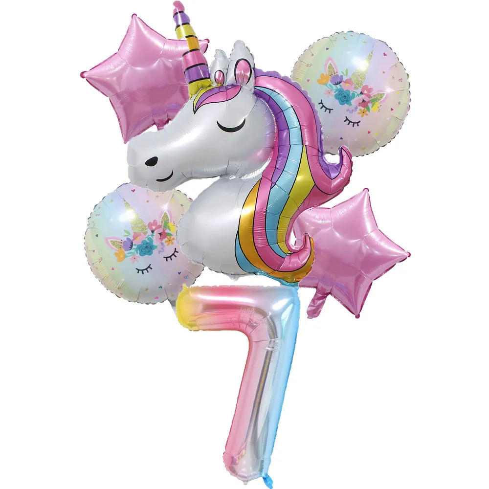 6pcs Rainbow Unicorn Balloon 32 Inch Number Foil Balloons 1st Kids Unicorn Theme Birthday Party Decorations Baby Shower Globos
