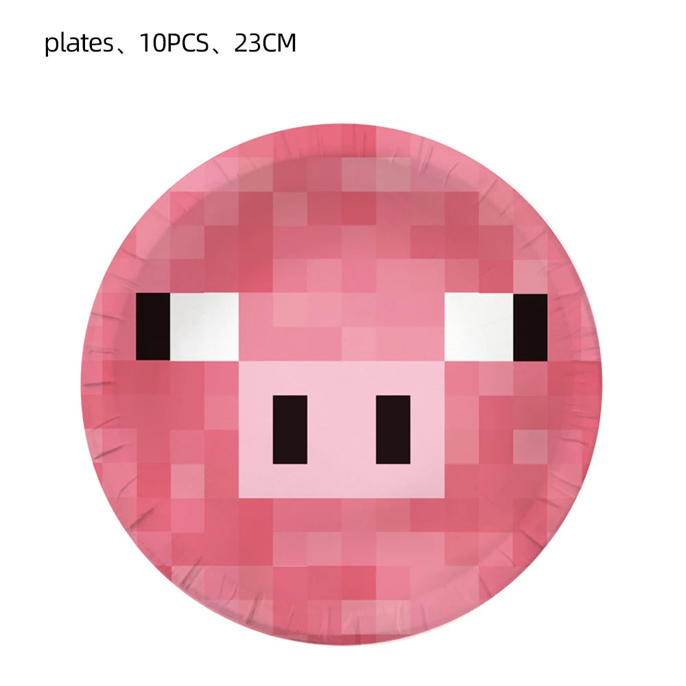 Miner Crafting Pixel Video Game Party Decor Disposable Tableware Backdrop For Kids Party Supplies Cup Plate Banner Toy Gifts