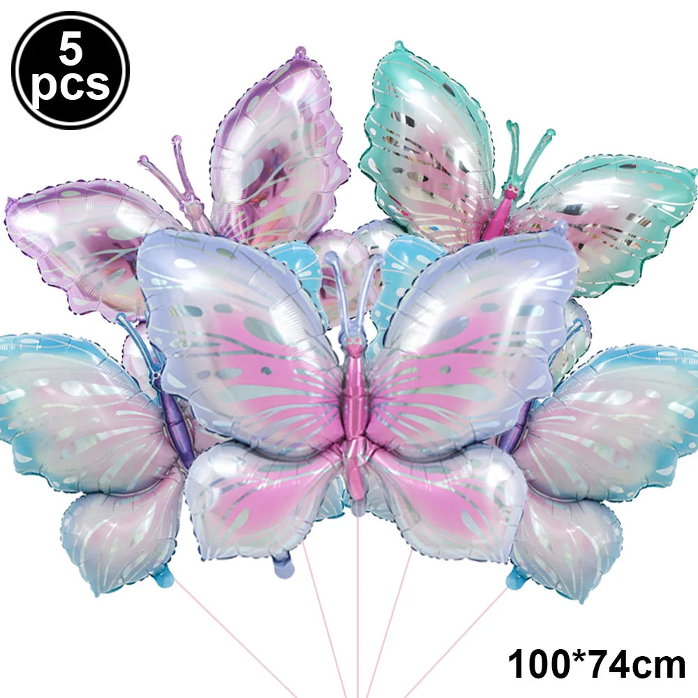5pcs Colorful Butterfly Foil Balloons Butterfly Balloons Butterfly Themed Balloon Girl Party Birthday Wedding Baby Shower Decors