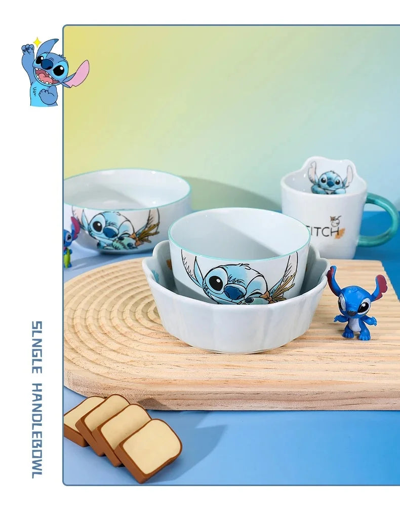 Stitch Salad Bowl Dinner Plates Household Ceramic Plate Cute Styling Rice Bowl Resistant Tableware Kid Water Cup Coffee Mug Gift