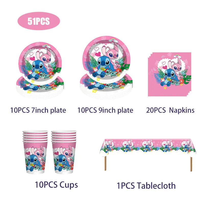 Pink Lilo Stitch Birthday Party Decoration Stitch And Angel Birthday Party Decorations Tableware Plates Balloons Girls Toy Gifts