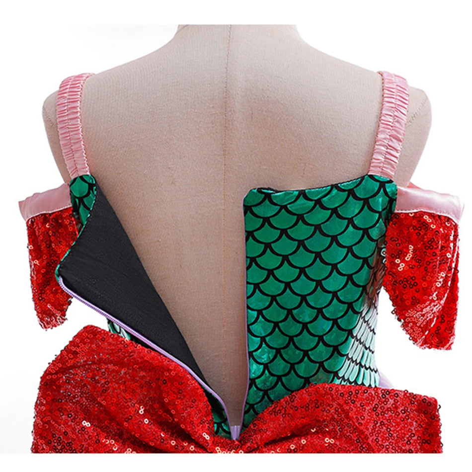 Mermaid Princess Girl Dress Movie Style Costume Kids Stage Costume Girls Fish Scale Decoration Sequins Big Bow Tutu Gown