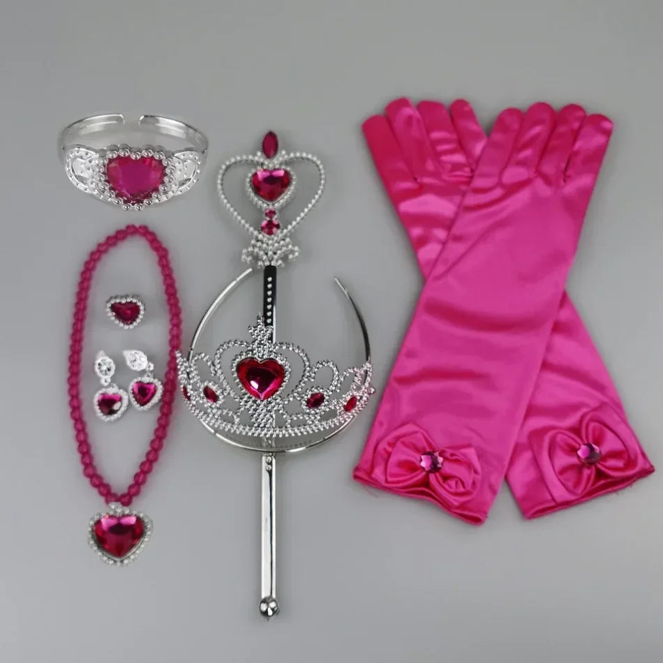 Girls Pink Cosplay Aurora Princess Crown Magic Wand Costume Headband Party Rhinestone Hair Bands For Kids Hairband Gifts Toys