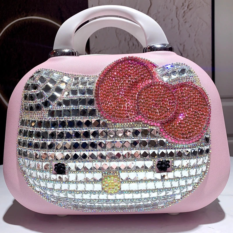 Kawaii 14 Inches Hello Kitty Cosmetic Case Sanrioed Anime Suitcase High Capacity with Lock Storage Bag Girl High End Gift Travel