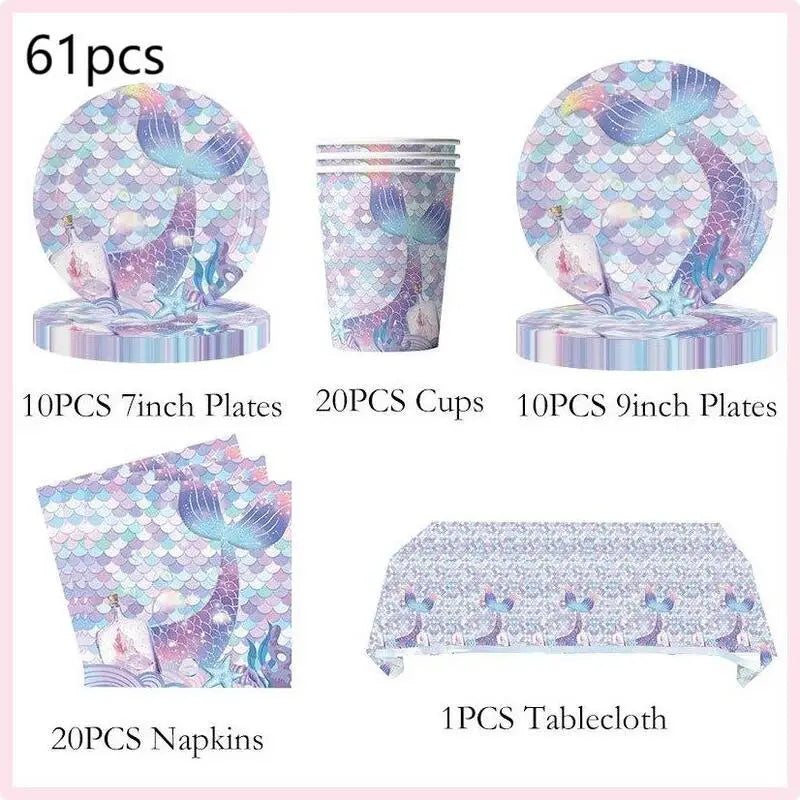 Mermaid Birthday Party Decorations Balloon Tableware Tablecloth Hanging Banner Party Decorations For Child Favors Supplies Kit