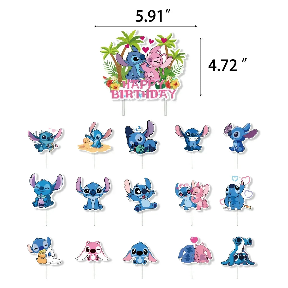 1Set Stitched Latex Balloons Banner Baby Shower Toy Cake Topper Happy Birthday Boy Girl Lilo Stitch Ballons Party Decor Supplies