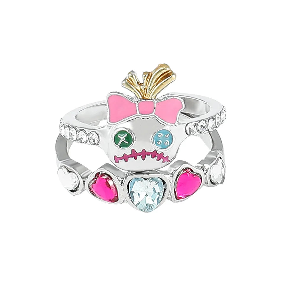 Two piece set Stitch Ring Anime Lilo & Stitch Adjustable Ring Kawaii Girls Toy Women Jewelry Accessories Girl Birthday Christmas