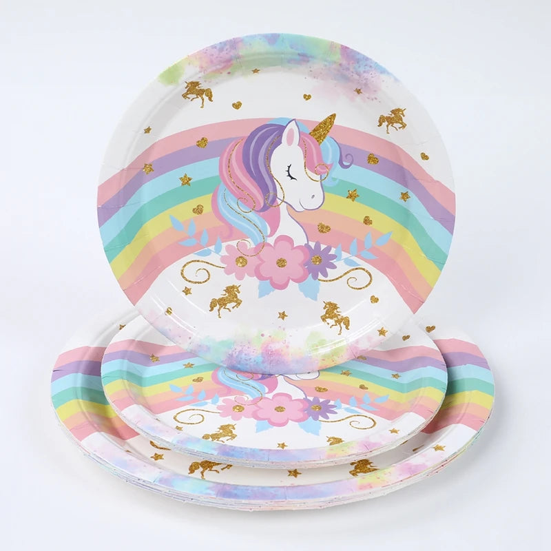 Unicorn Party Supplies Rainbow Unicorn Paper Plates Cups Napkin for Baby Shower First Girls Birthday Party Decorations