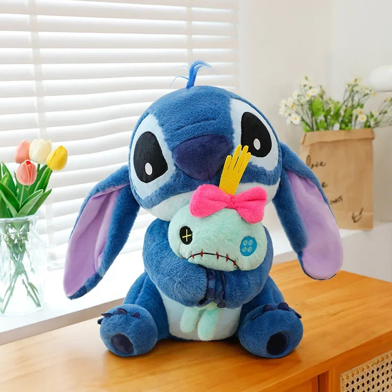 New Blue Pink Lilo & Stitch Hug The Duck Doll Cartoon Angel Plush Toy Cute Anime Soft Stuffed Kawaii Children's Birthday Gift