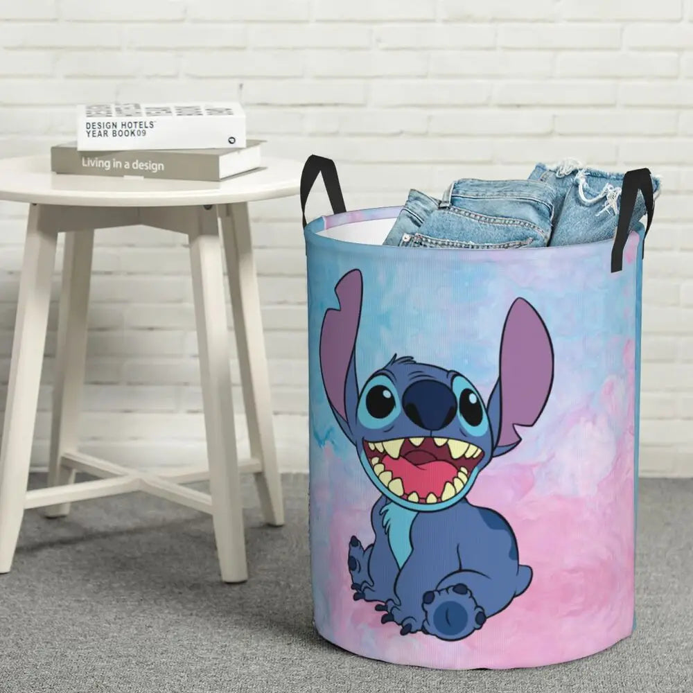 Customized SLilo And Stitch Cartoon Laundry Hamper Large Storage Basket Anime Kids Nursery Toy Organizer