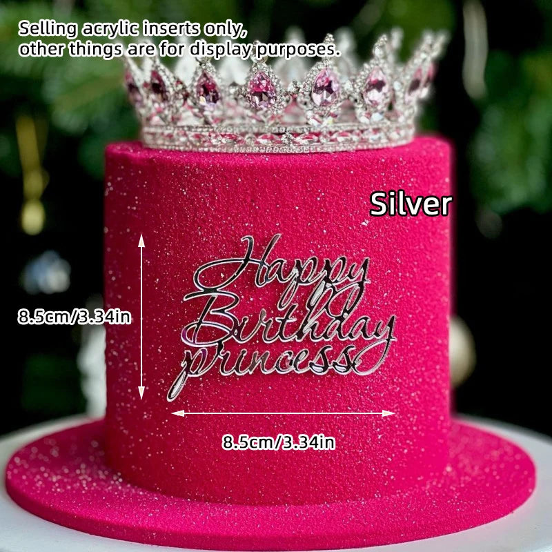 Cake Topper Acrylic Happy Birthday Queen Princess Suitable for Girls Birthday Party Cake Decoration Girls Mitzvah Baby Shower