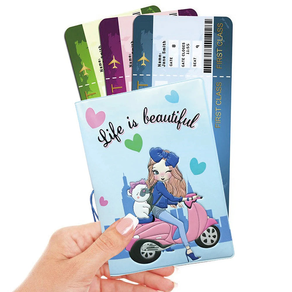 New Cute Travel Passport Cover Creative Relief Pattern Passport Holder Girl Anti-lost Telescopic Rope Protective Passport Case