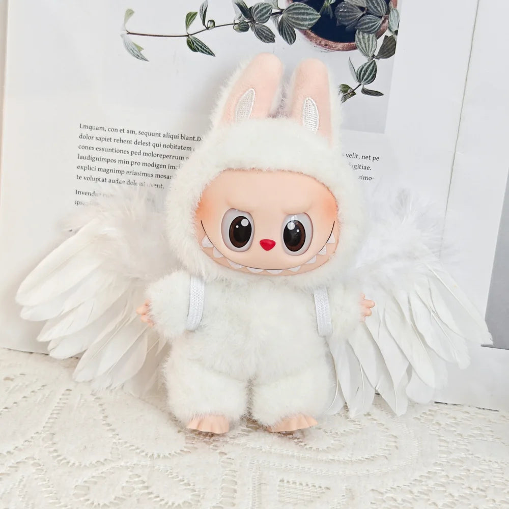 Doll Clothes Outfit Accessories for 15-17cm Labubu Black White Angel Feather Wings DIY Mini Dolls Clothing Girl Gift