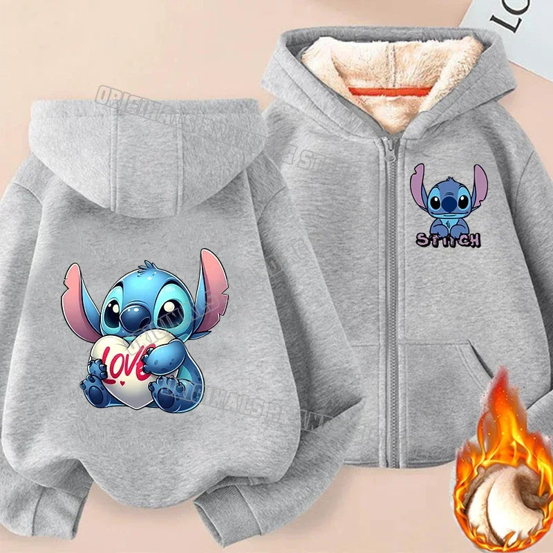 Stitch Zipper Hoodie Sweatshirt Girl Winter Keep Warm Jacket Women Oversized Thick Kawaii Streetwear Casual Hoody Coat Tops Gift