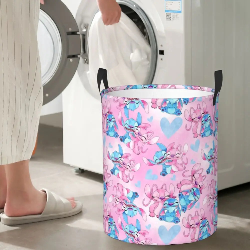 Customized SLilo And Stitch Cartoon Laundry Hamper Large Storage Basket Anime Kids Nursery Toy Organizer