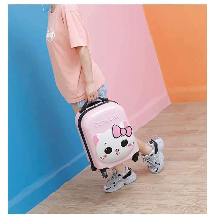 XQ kids travel suitcase 18-inch carry ons luggage trolley case for girls boys gift cabin rolling luggage spinner cute Cartoon