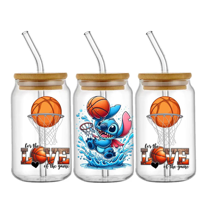 Stitch Sport Design Basketbal Pattern UV DTF Transfer Sticker Waterproof Transfers Decals For 16oz Glass Cup Wrap Stickers