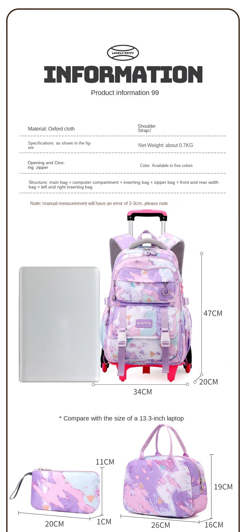 Kids School Backpack with Wheels Rolling Backpack for Girls Student Wheeled Backpack Trolley School Bag Travel Trolley Luggage