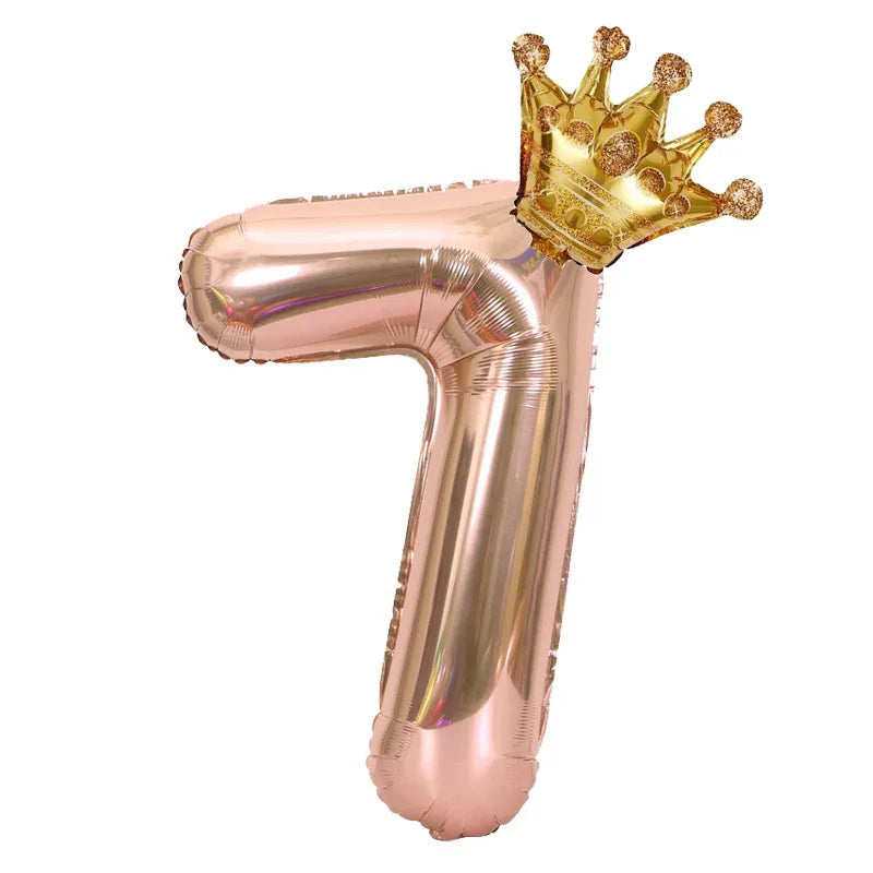32 inch Rose Gold Crown Digital Balloon Set BOYS AND GIRLS Big  Number Foil  Balloon 0-9 Birthday Decoration