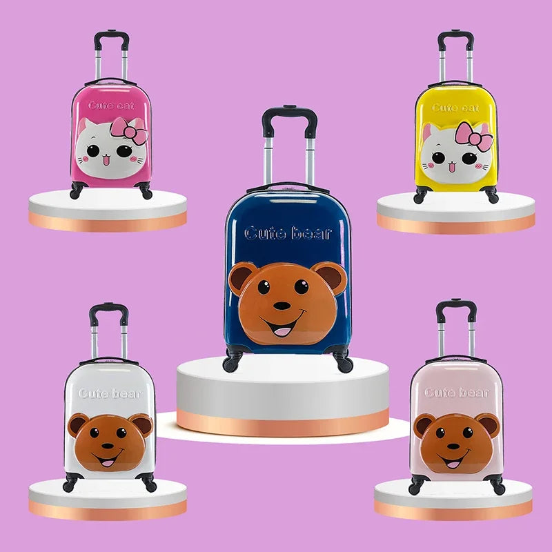 XQ kids travel suitcase 18-inch carry ons luggage trolley case for girls boys gift cabin rolling luggage spinner cute Cartoon