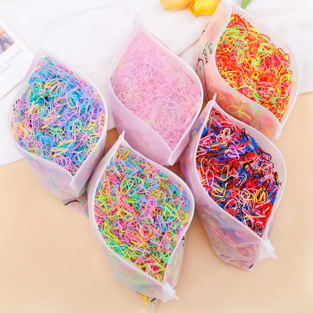 500pcs Girls Colourful Disposable Rubber Band Hair Ties Headband Children Ponytail Holder Bands Kids Hair Accessories Scrunchie