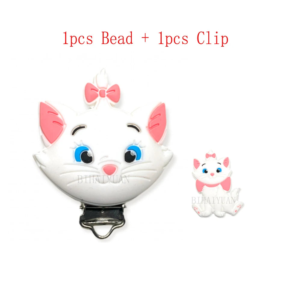 2pcs one set Moana Simba Dumbo marie cat Stitch 101dog Silicone clip Focal Beads Pacifier Chain Clips Toy Jewelry Accessories