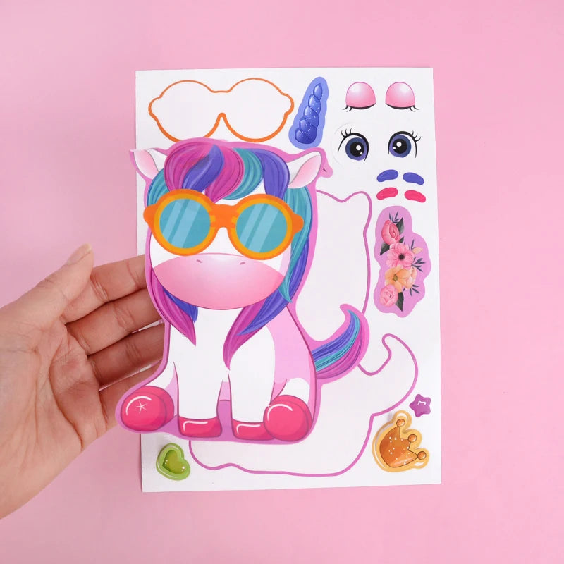 6/12Sheets Cartoon Unicorn Make A Face Assemble DIY Sticker Girls Unicorn Birthday Party Decoration Supplies Gifts for guests