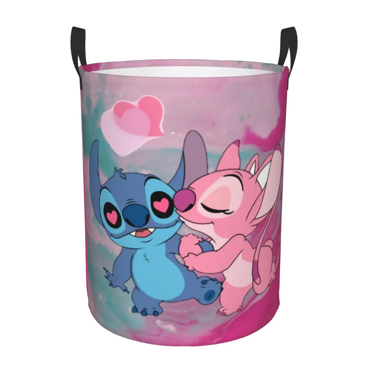 Custom Stitch Kiss Angel Love Heart Anime Laundry Hamper Large Clothes Storage Basket Toy Bin Organizer for Boy Girl