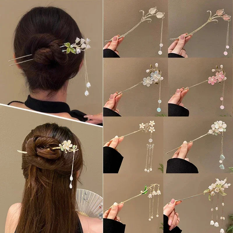 Retro Antique Tassel Phoenix Student Pearl Rhinestone Butterfly Hair Stick Jewelry Wedding Hair Accessories Charm Metal Hairpins