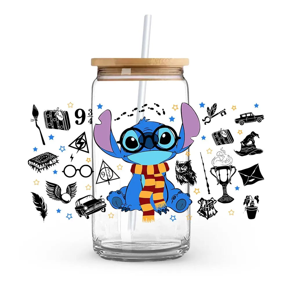 Stitch Love Cartoon Anime Stickers Romantic UV DTF Transfer Sticker Self-Adhesive Individualized Cup Adornments