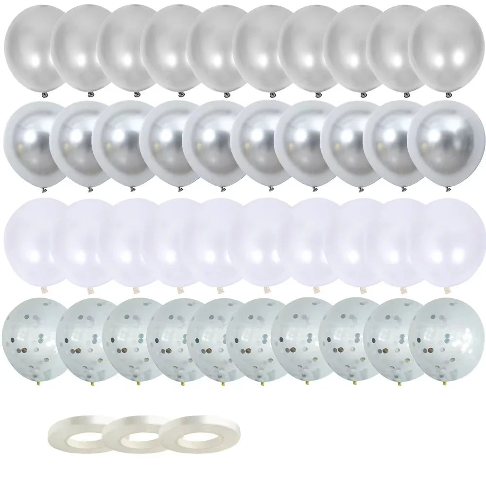 40pcs 12inch Silver Mixed Confetti Latex Balloons Boy Girl Birthday Adult Woman Man Party Decorations Graduation New Year Decor