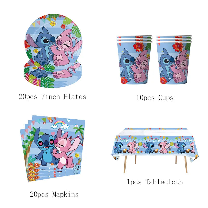 Stitch Birthday Decoration Supplies Disposable Tableware Kit Lilo and Stitch Birthday Party Cups Plates Tablecloth Supplies