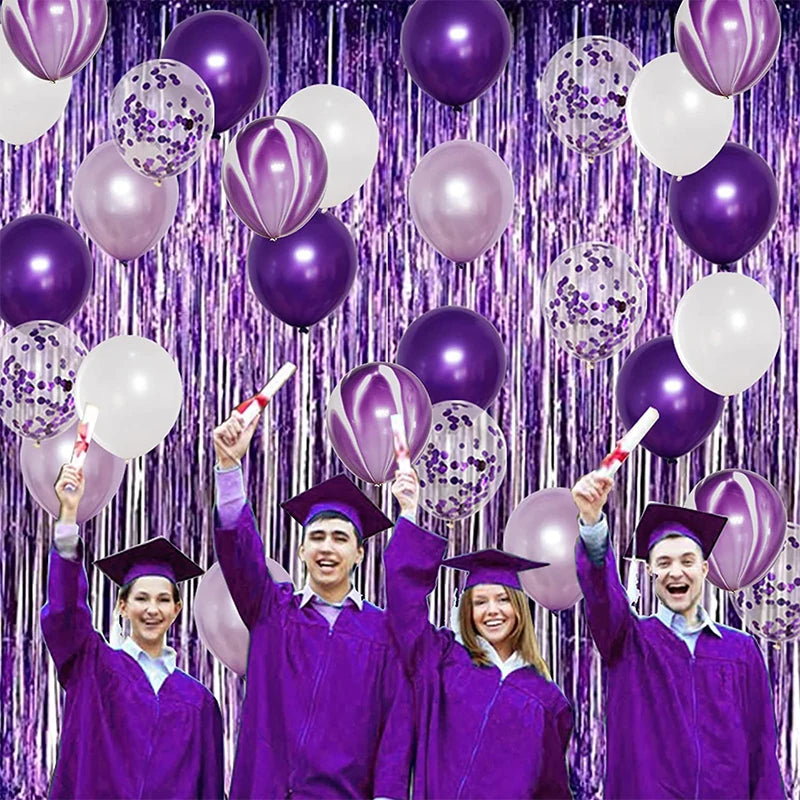 Purple Happy Birthday Banner Party Decorations Purple White Balloons Garlands Lavender Mermaid Birthday Themed Party Streamers
