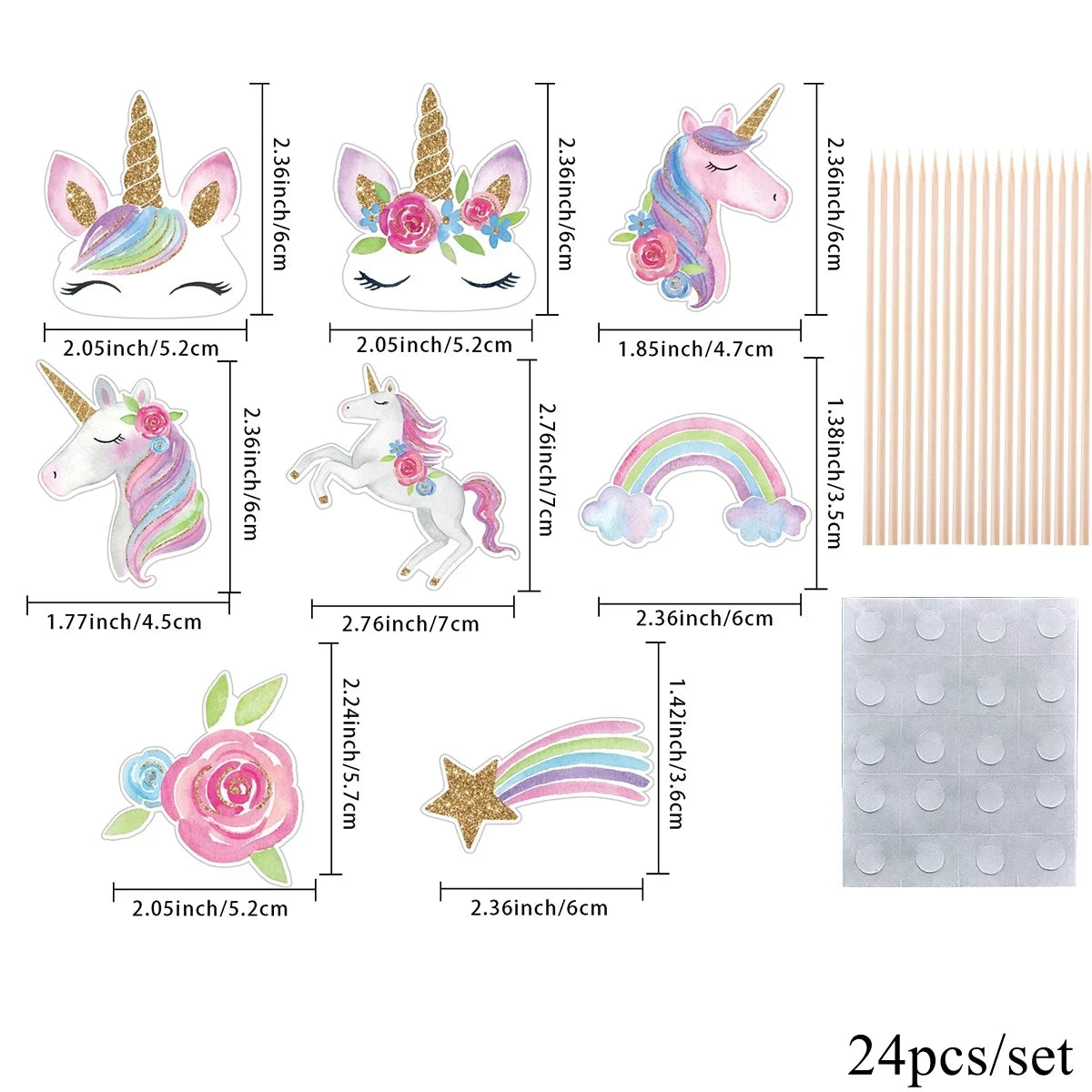 24Pcs Carton Unicorn Cupcake Topper Colorful Rainbow Paper Toppers For Kids Unicorn Birthday Party DIY Cake Decoration Supplies