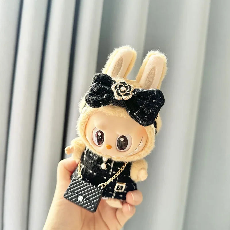 Cute 17cm Labubu Idol Doll Outfit Camellia Dress Bag Shoes Set The Monster Sitting Party Collection Mini DIY