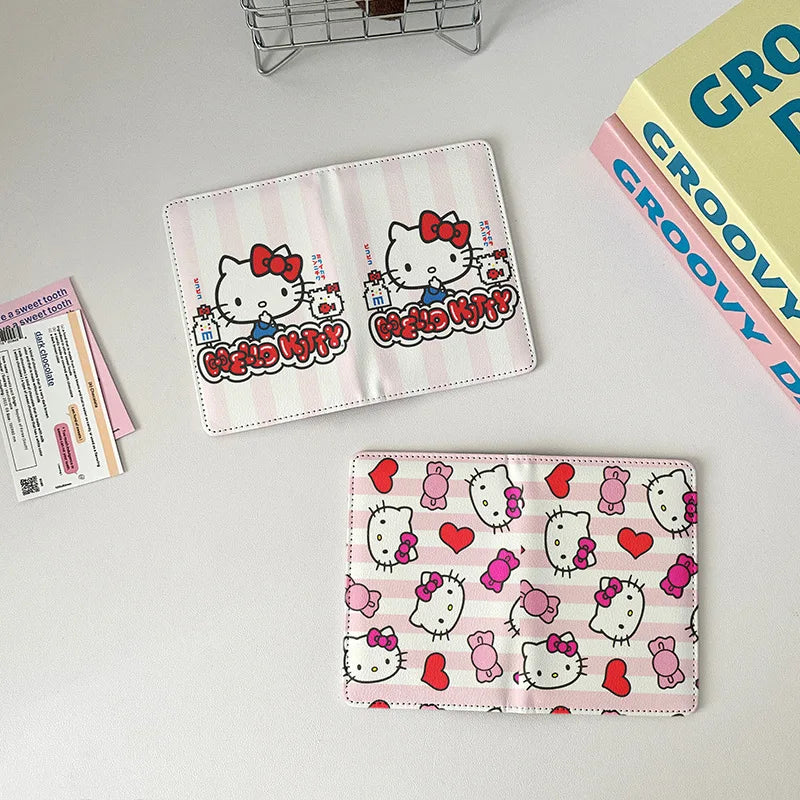 Sanrio Hello Kitty Travel Passport Cover Women Girls Passport Credit Card Holder PU Cartoon Organizer Case Passport Wallet Gift