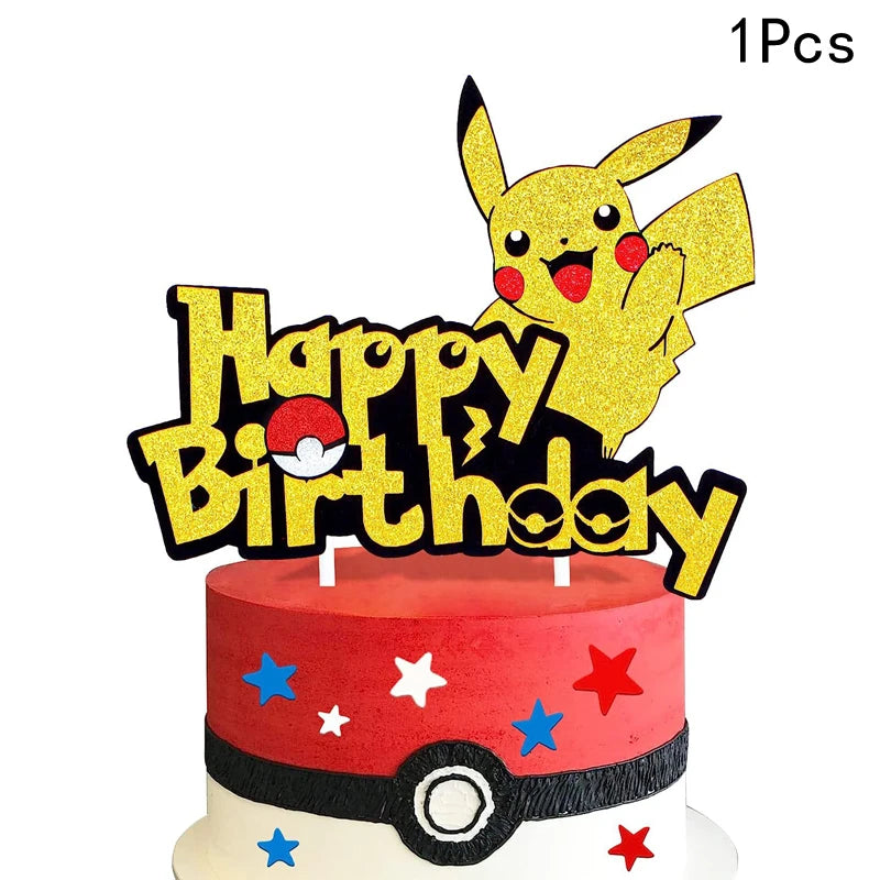 Pokemon Cake Decoration Baby Shower Pikachu Toys Kids Party Gift Pokemon Birthday Decor Cake Topper Flag Kids Party Supplies