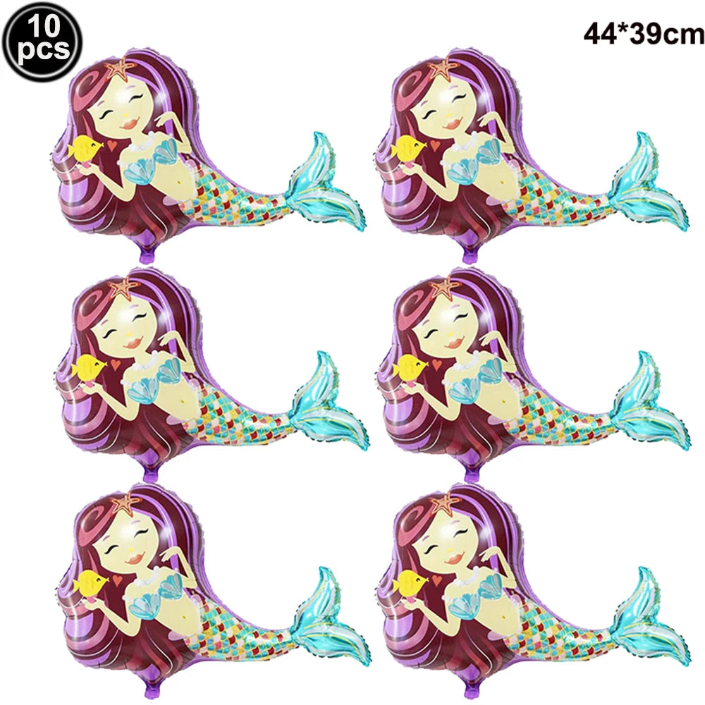 Mermaid Party Balloon 10pcs Mini Shell Foil Balloon Mini Mermaid Shape Balloons Girls Birthday Mermaid Themed Party Supplies