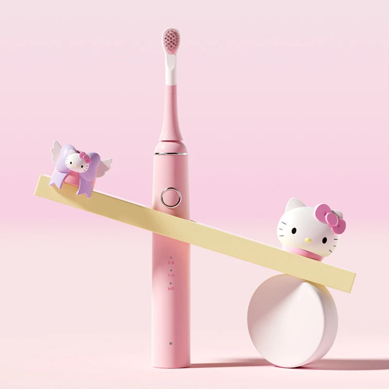 Kawaii Sanrio HelloKitty Electric Toothbrush Cute Anime Soft Hair Travel Portable Fiber Toothbrush Girl Oral Care Cleaning Brush