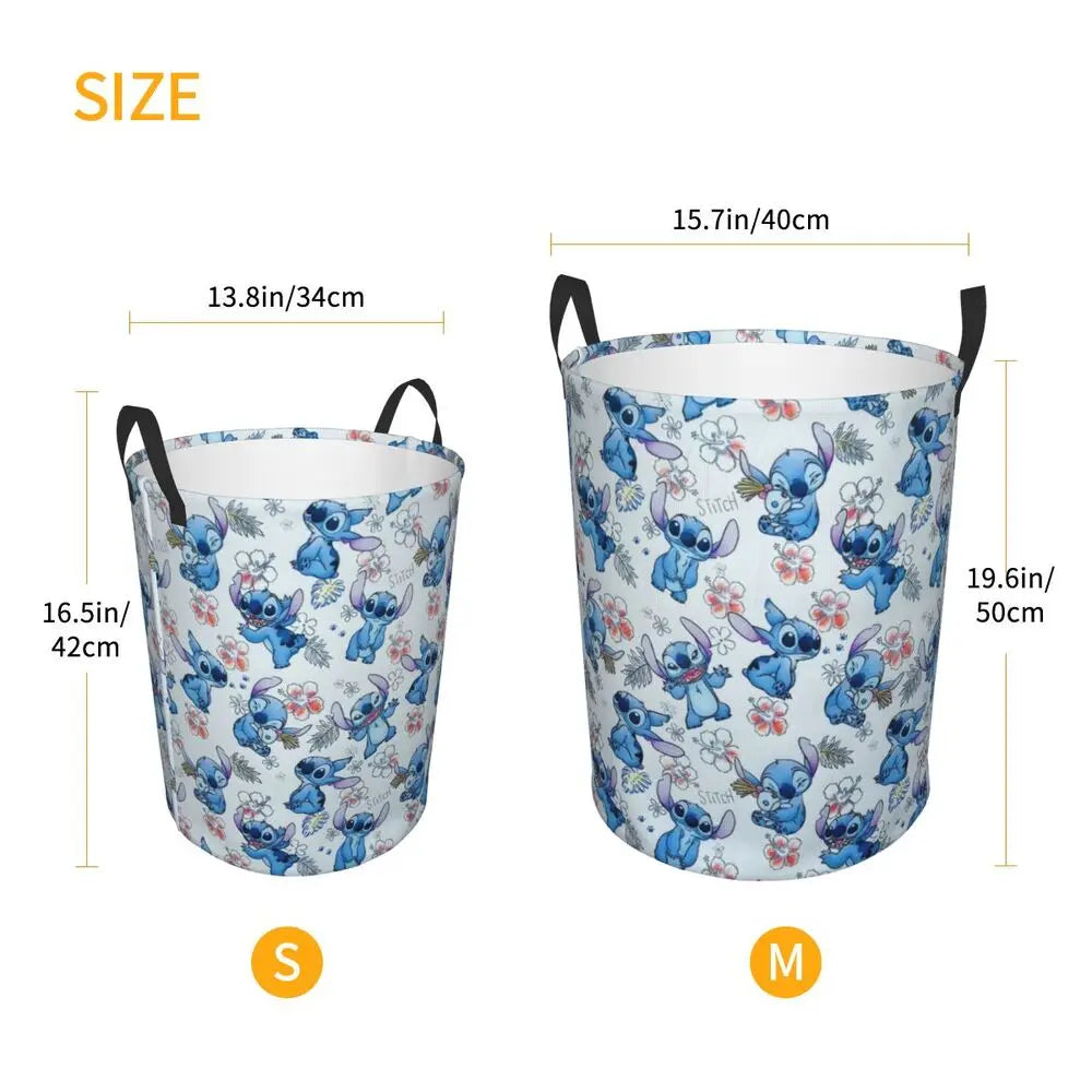 Customized SLilo And Stitch Cartoon Laundry Hamper Large Storage Basket Anime Kids Nursery Toy Organizer