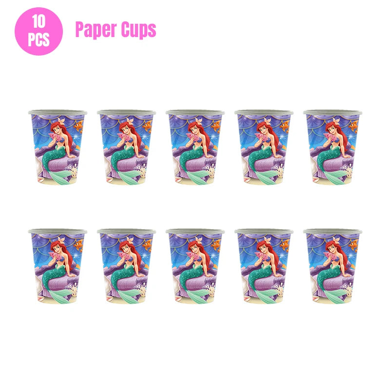 Mermaid Ariel Princess Birthday Party Decorations Disposable Tableware Plate Straw Cup Balloons Baby Shower Party Supplies