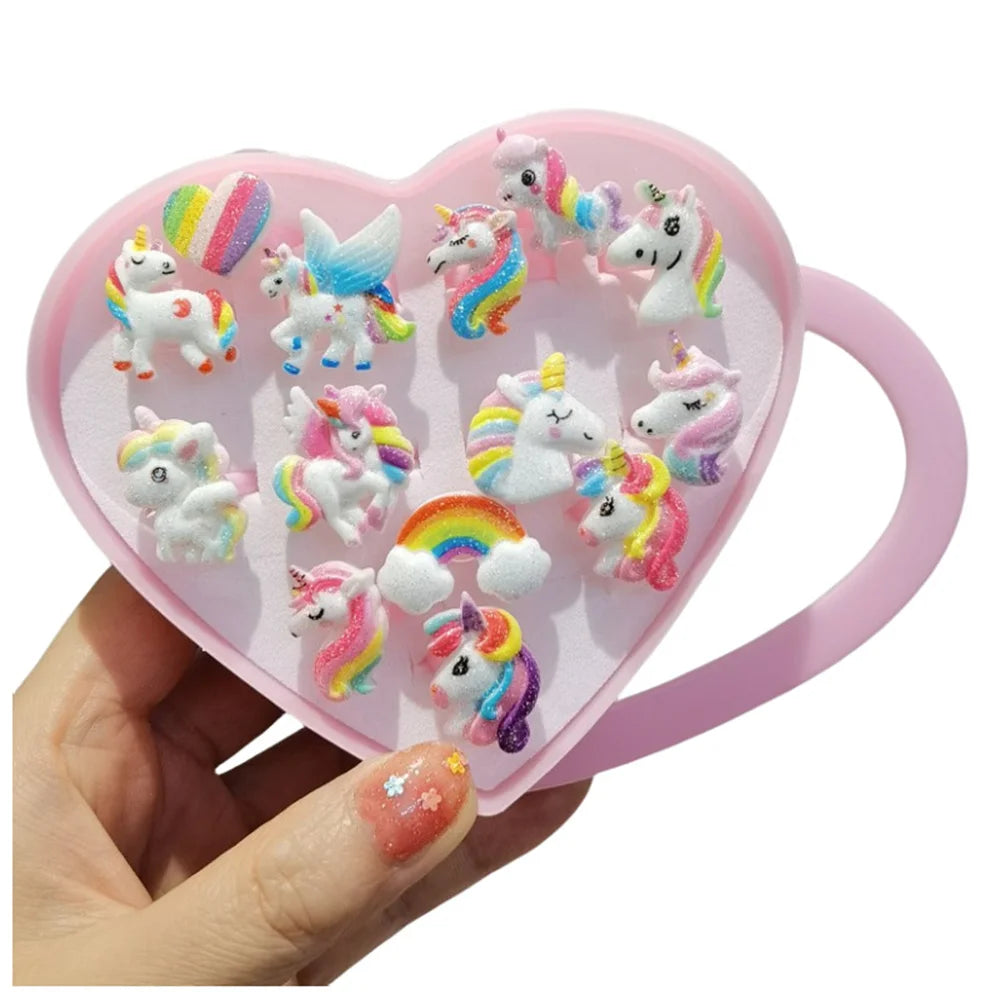 Cute Little Girl Cartoon Unicorn Acrylic 3pcs Set Ring Best Gift for Parents To Give Their Children on Holidays and Birthdays