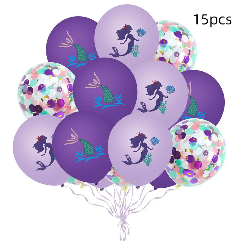 Mermaid Ariel Princess Birthday Party Decorations Disposable Tableware Plate Straw Cup Balloons Baby Shower Party Supplies