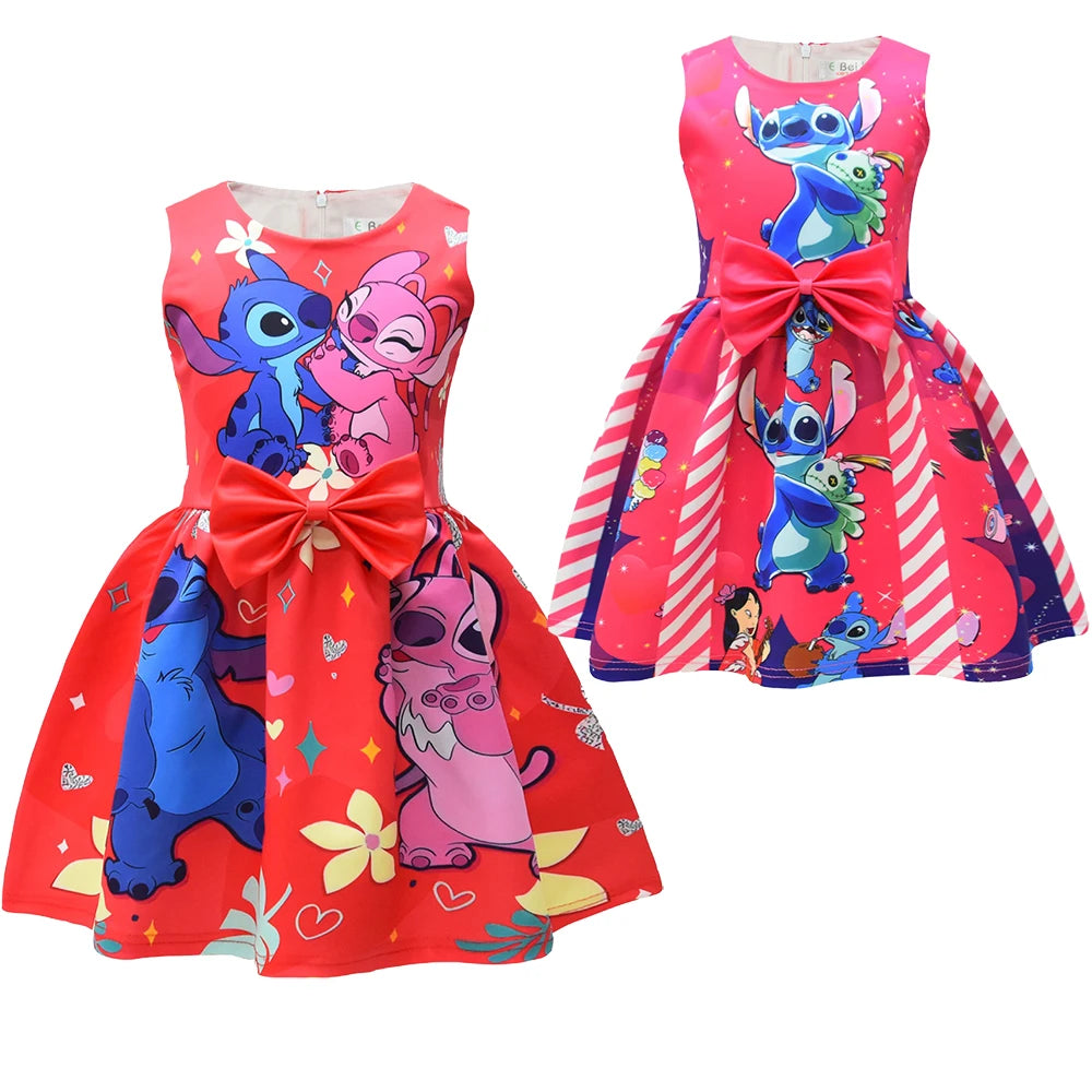 Lilo and Stitch Dress Summer Sweet Cute Animated Movie Stitch Printed Bow Tutu Skirt Kids Girls Birthday Party Princess Costumes